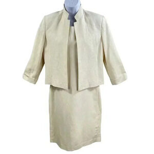 Donna Morgan Ivory Linen Dress 4 Cropped Jacket Set 3/4 Sleeve Minimalistic